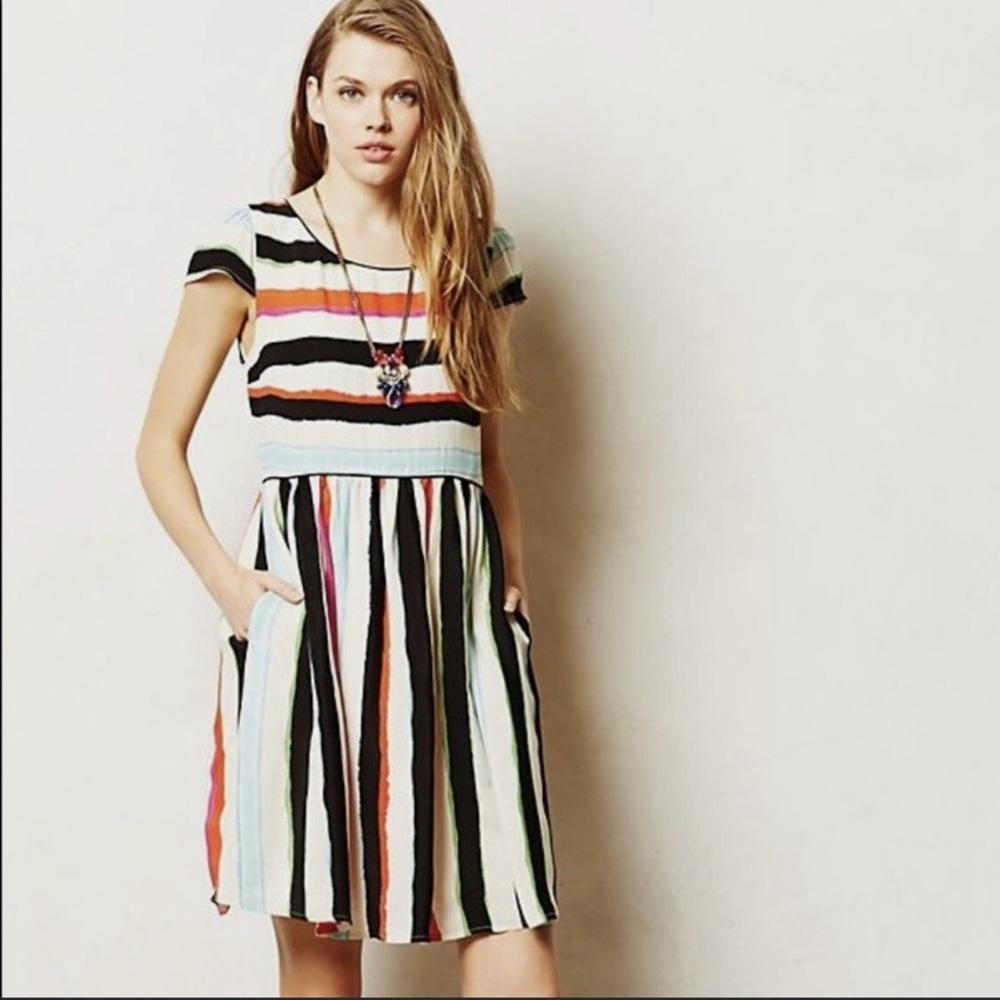 Maeve Black and White Fit and Flare Midi Dress